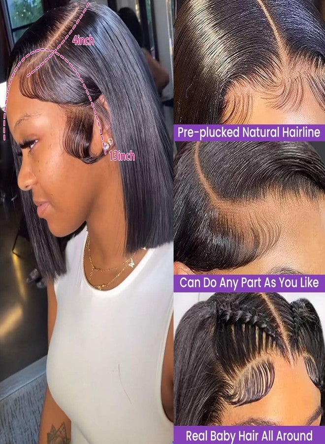 Besteffie Bob Wig Human Hair Glueless Wigs Human Hair 13x4 HD Lace Front Wigs Pre Plucked Pre Cut 180% Density Short Straight Bob Wigs for Black Women 10 Inch - Image 2